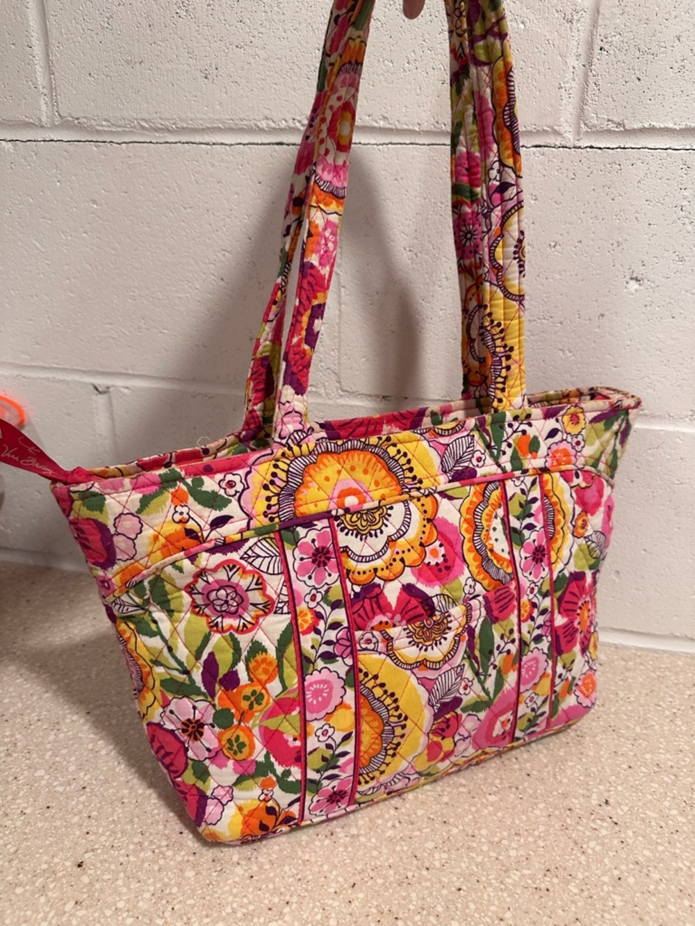 Vera Bradley Clementine Pleated Tote | Retired Floral Print Pink Orange - Picture 3 of 16